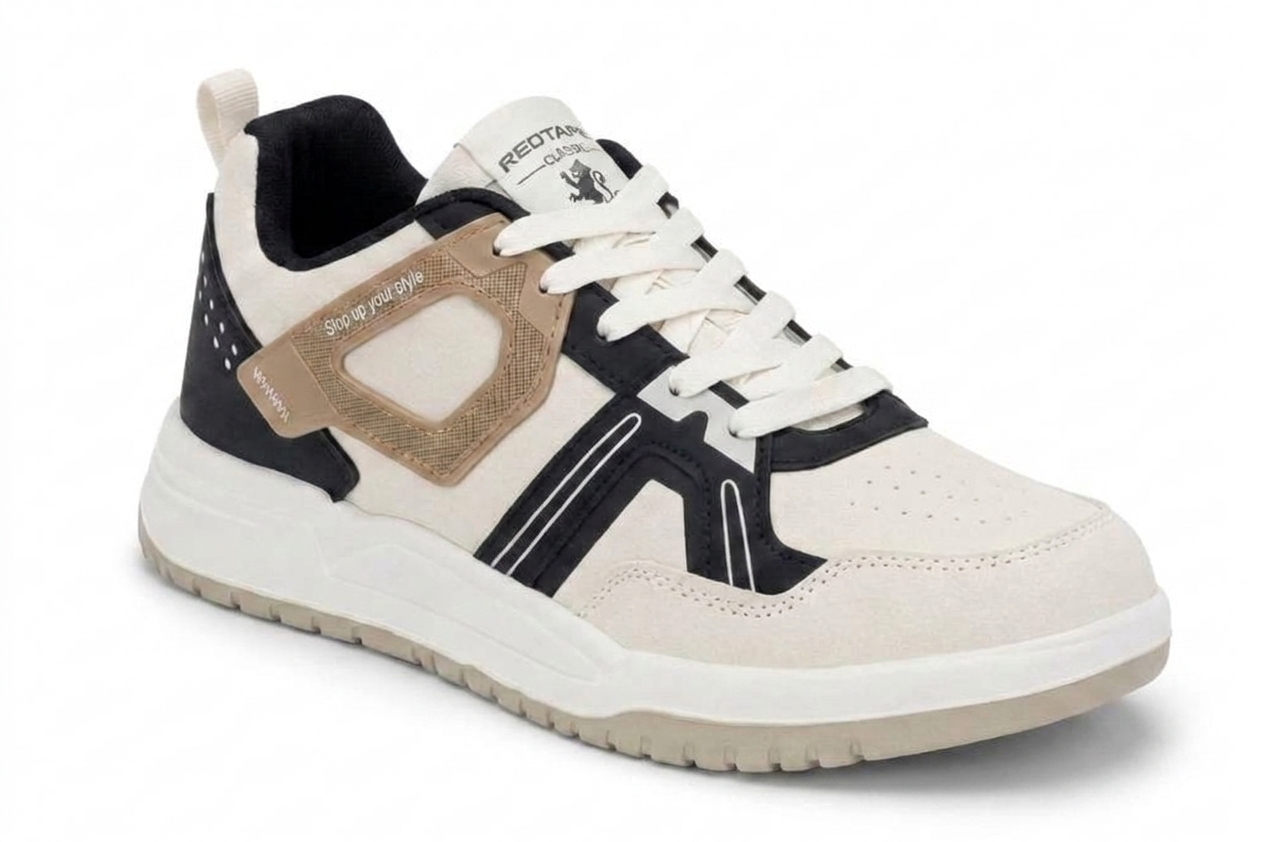 ShoeMoon Jump Edition Premium Accent Sneaker ( Off White-Light Brown-Black)