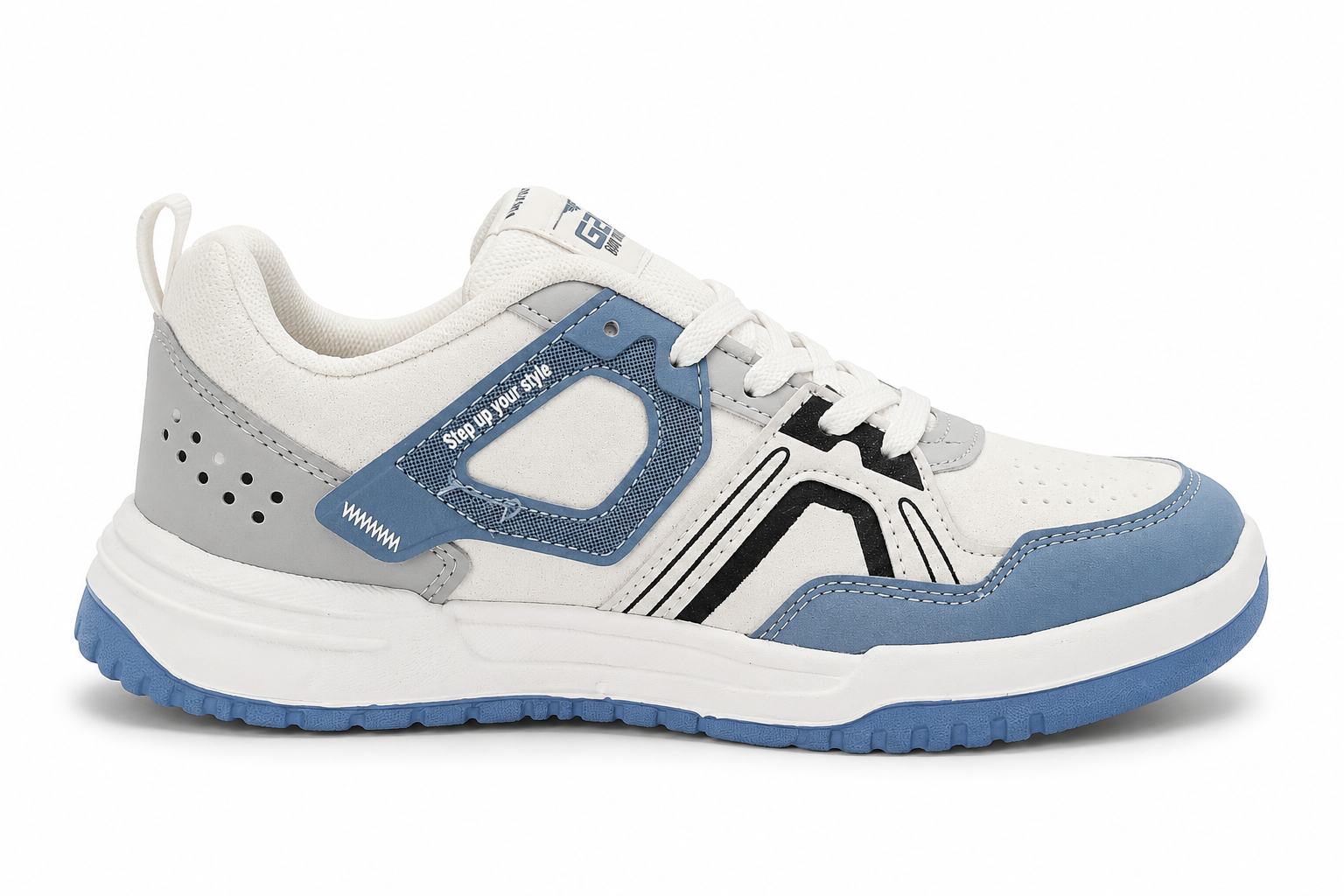 ShoeMoon Jump Edition Premium Accent Sneaker(Off White- Blue-Gray)