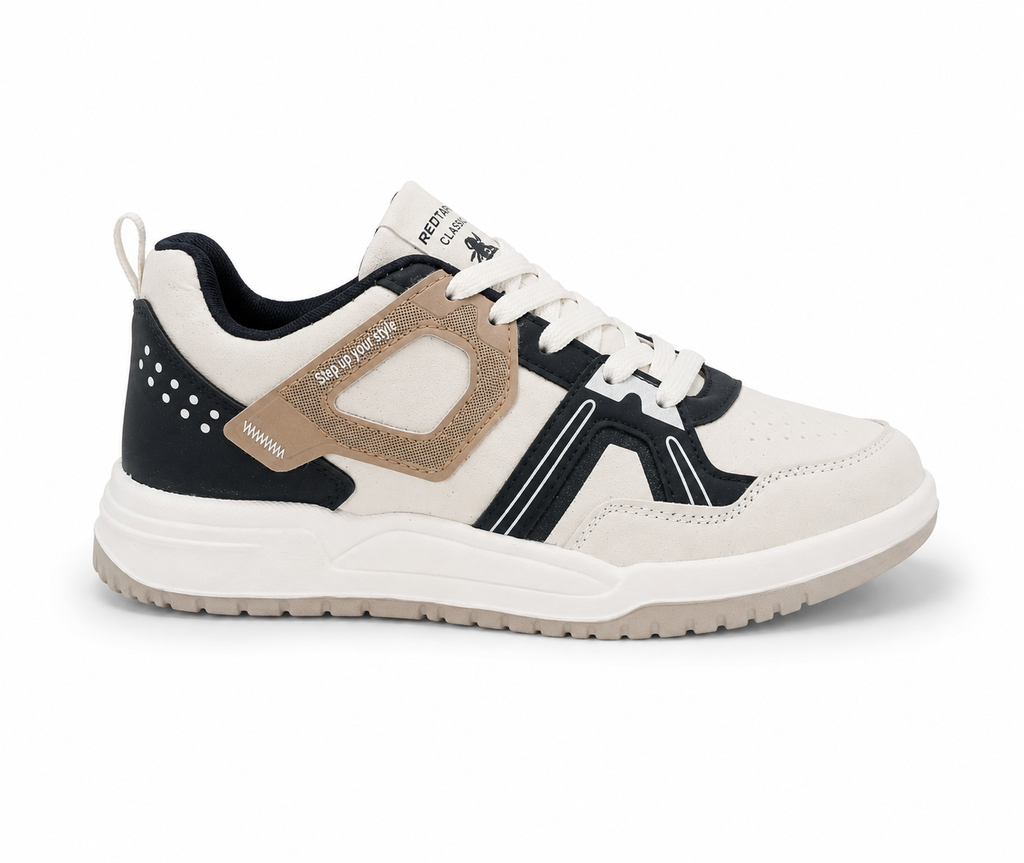 ShoeMoon Jump Edition Premium Accent Sneaker ( Off White-Light Brown-Black)