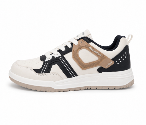 ShoeMoon Jump Edition Premium Accent Sneaker ( Off White-Light Brown-Black)