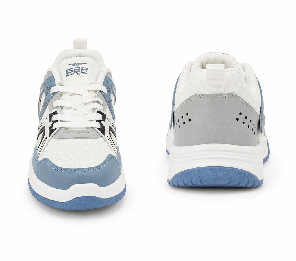 ShoeMoon Jump Edition Premium Accent Sneaker(Off White- Blue-Gray)