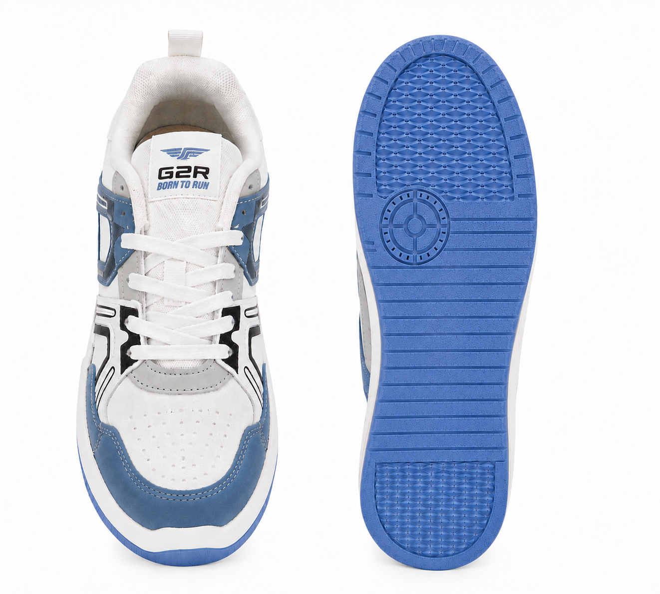ShoeMoon Jump Edition Premium Accent Sneaker(Off White- Blue-Gray)