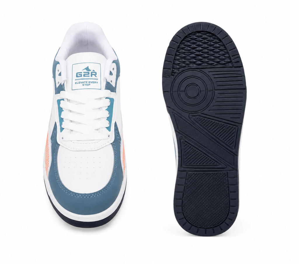ShoeMoon Jump Edition AeroStride Sneaker (White-Navy Blue-Orange)